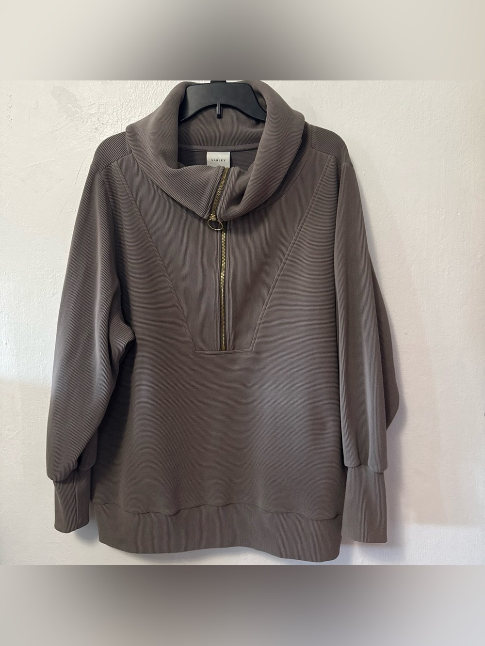Varley 1X Vine Half Zip Ottoman Ribbed Pullover Sweatshirt Taupe VAR00485A